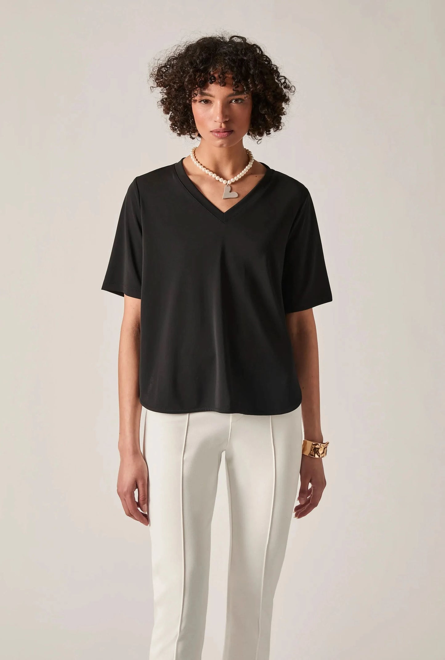 Black Jersey V-Neck Top