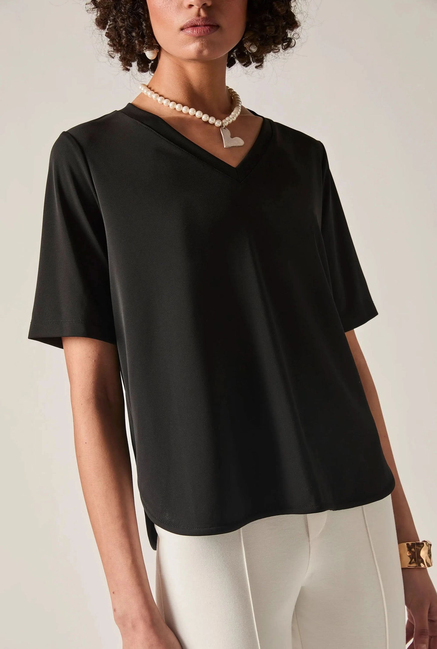 Black Jersey V-Neck Top