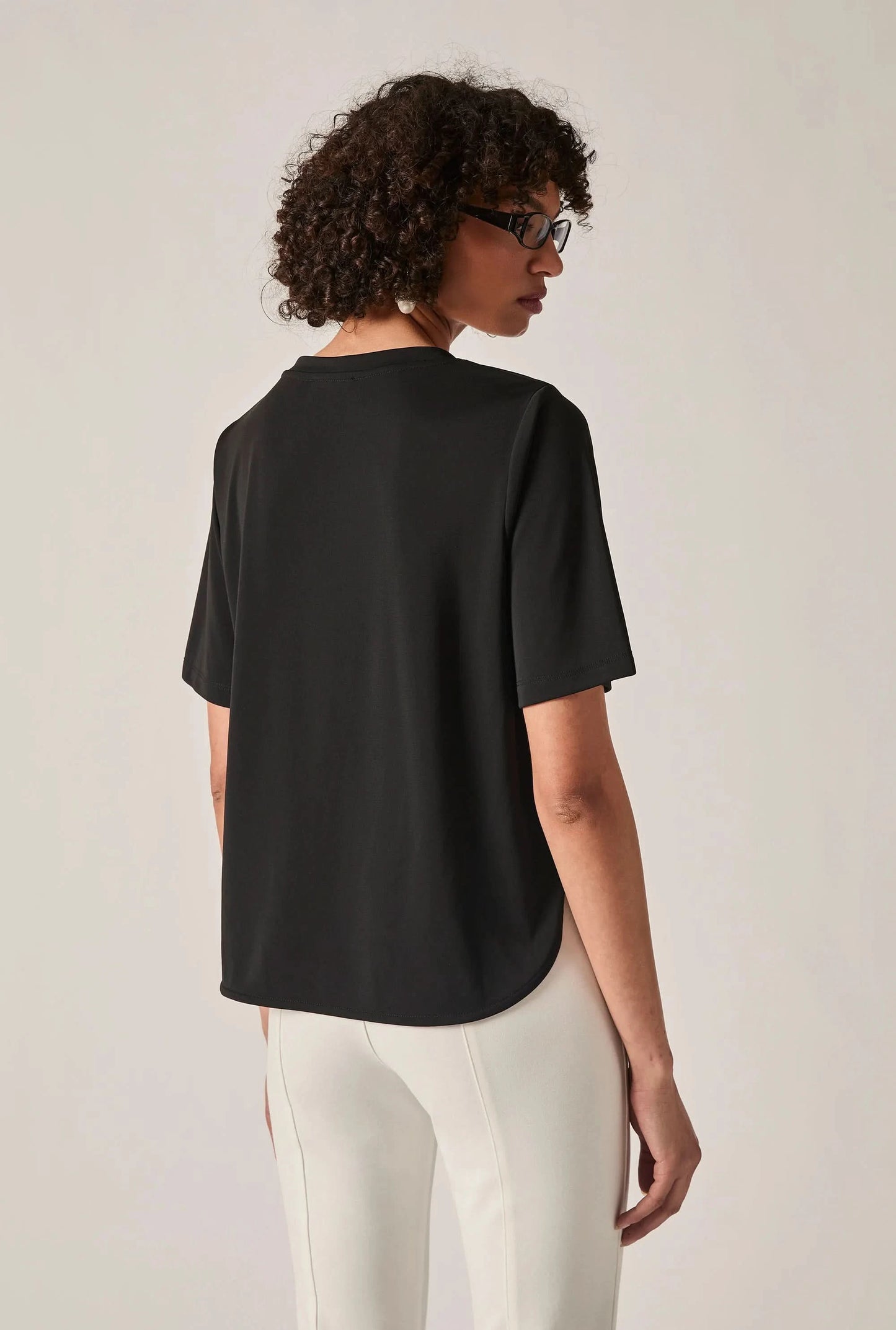Black Jersey V-Neck Top