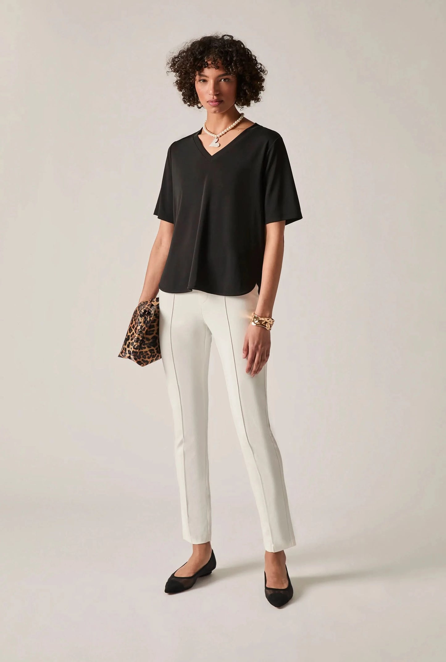 Black Jersey V-Neck Top