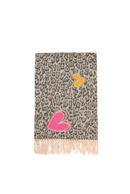 Black Leopard Print Heart Scarf