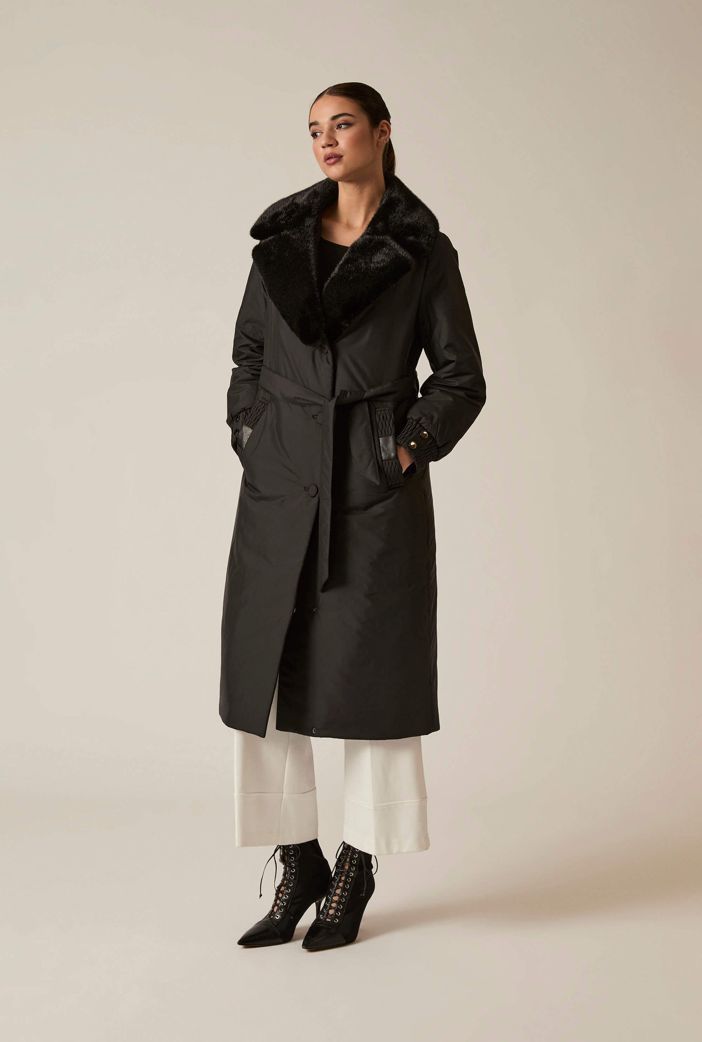Black Padded Faux Fur Coat