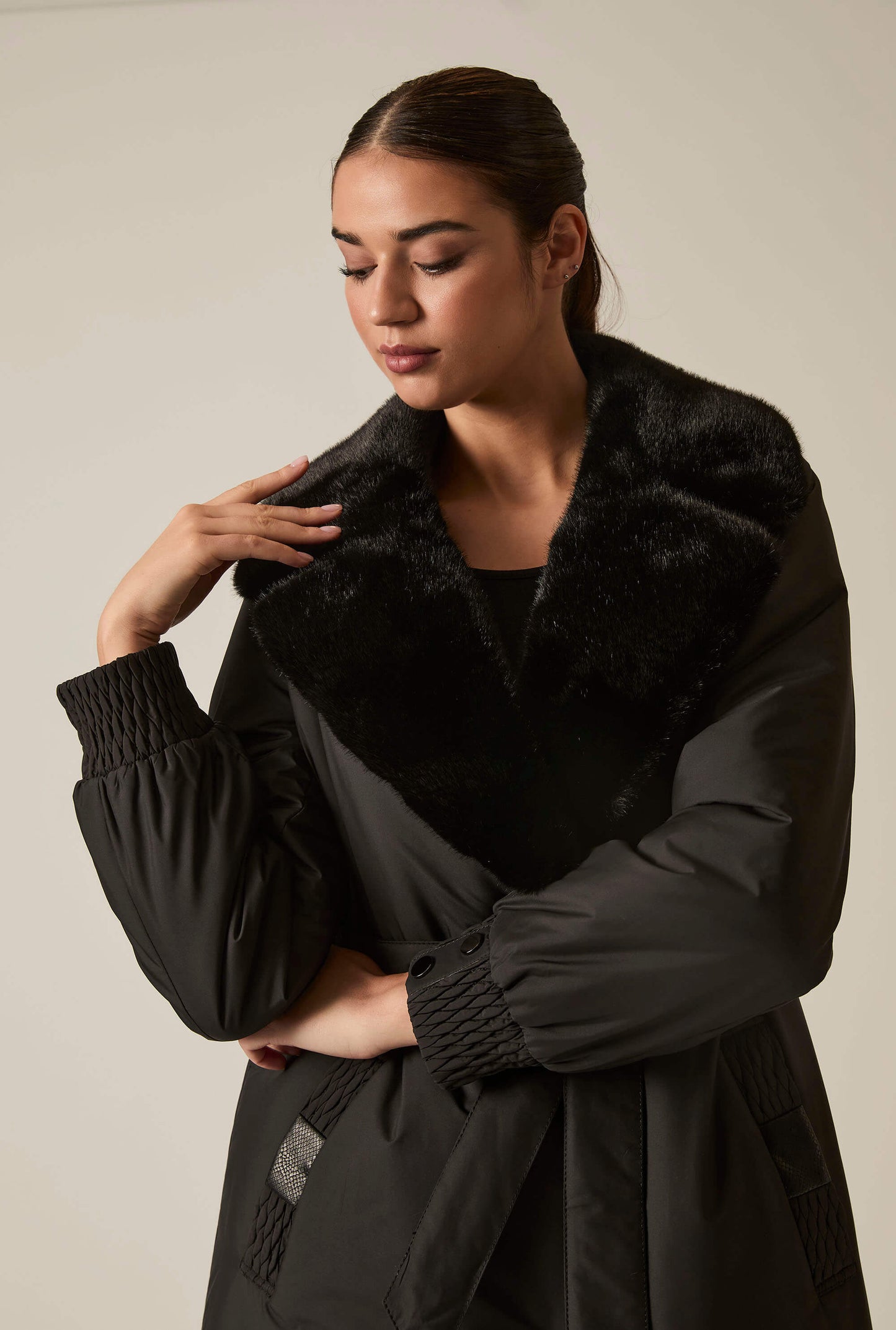 Black Padded Faux Fur Coat