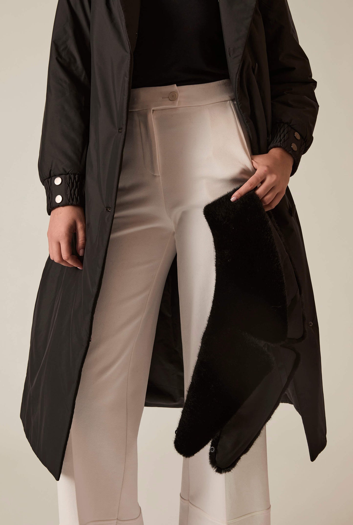 Black Padded Faux Fur Coat