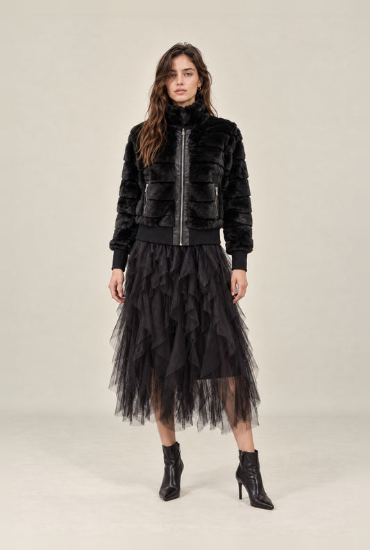 Black Panelled Faux Fur Jacket