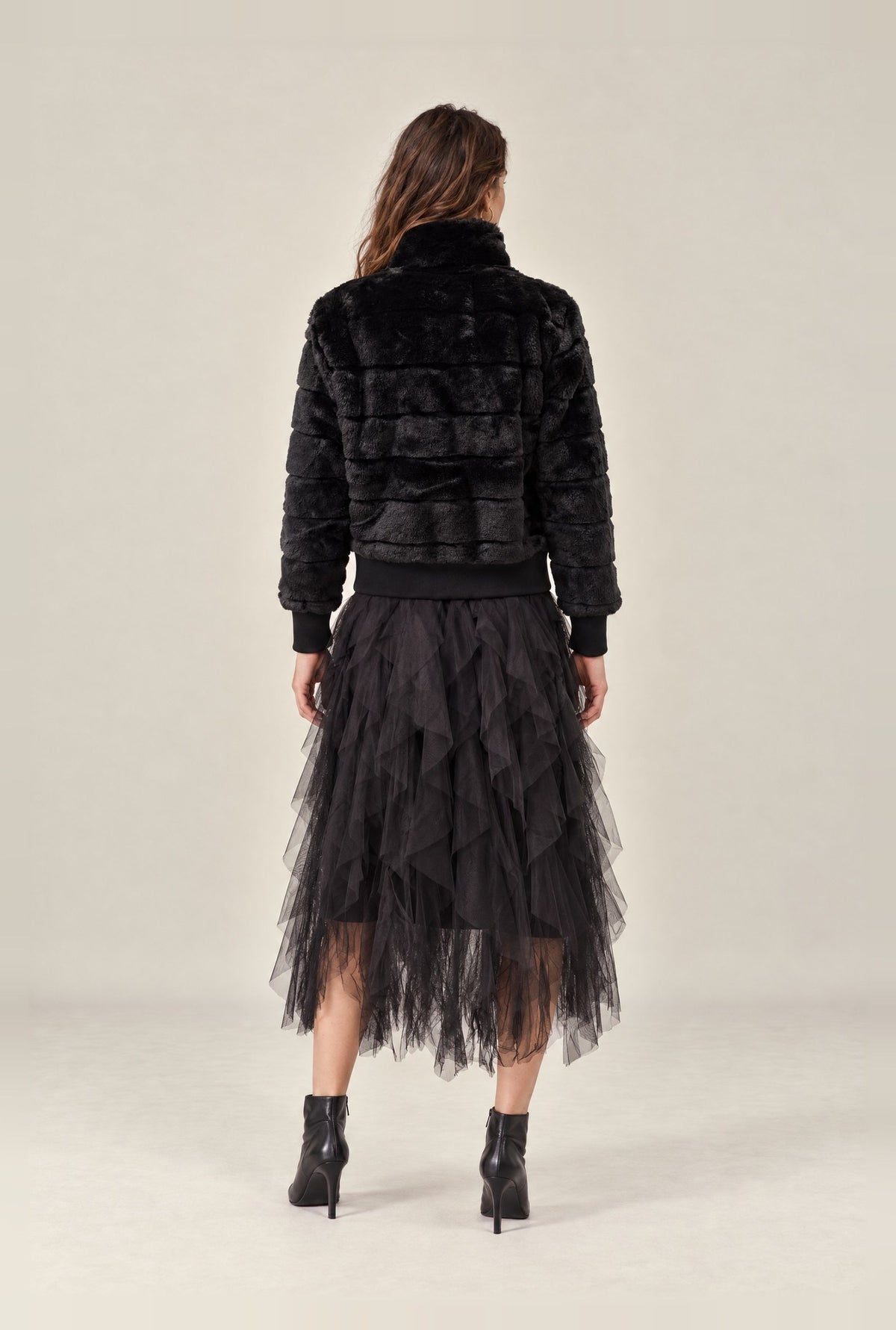 Black Panelled Faux Fur Jacket