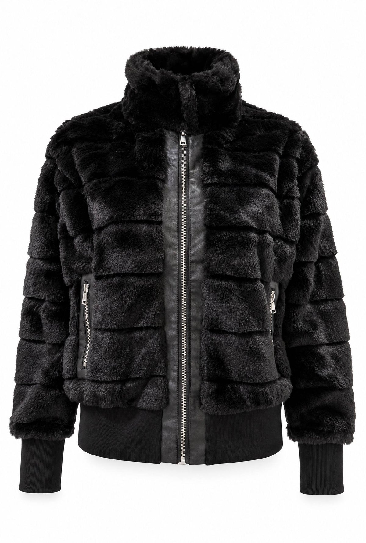 Black Panelled Faux Fur Jacket