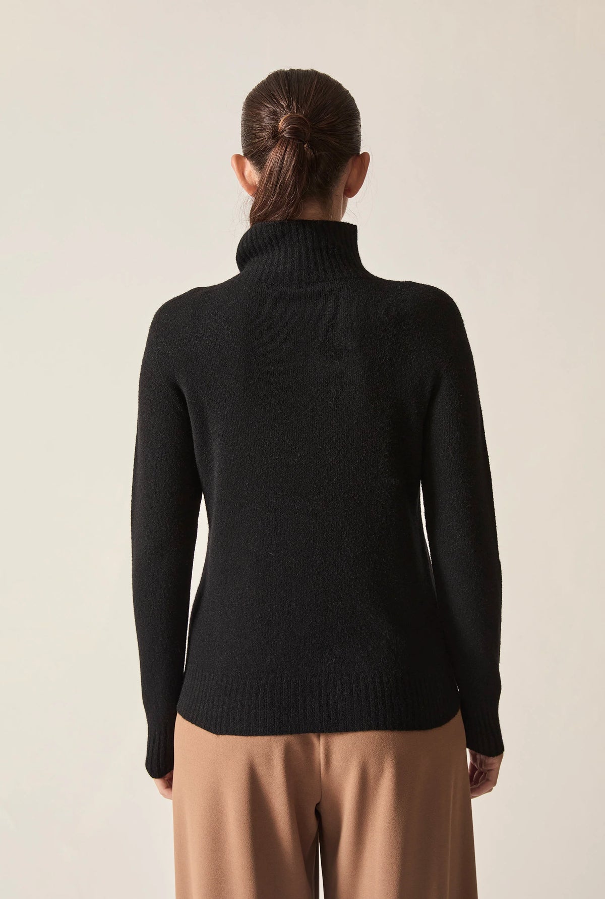 Black Pearl-Embellished High-Neck Jumper