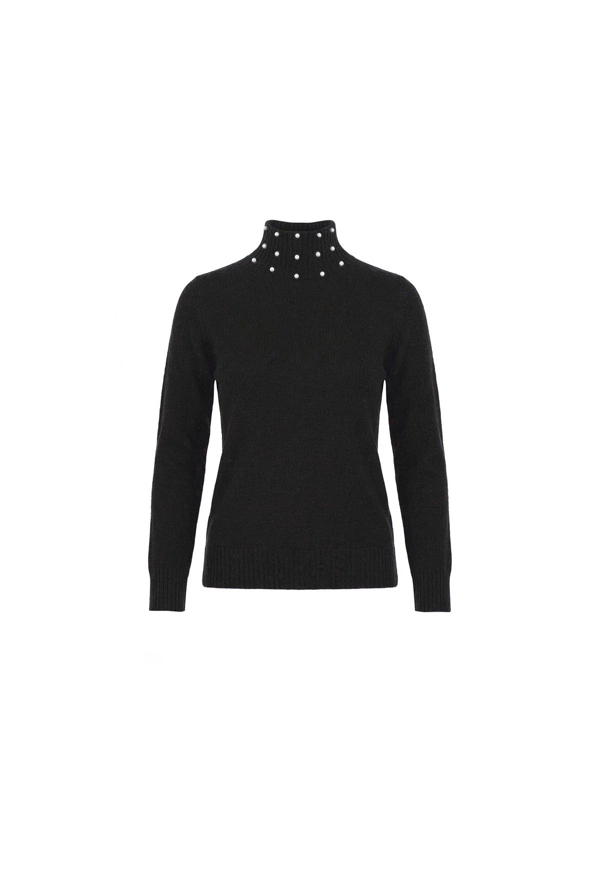 Black Pearl-Embellished High-Neck Jumper