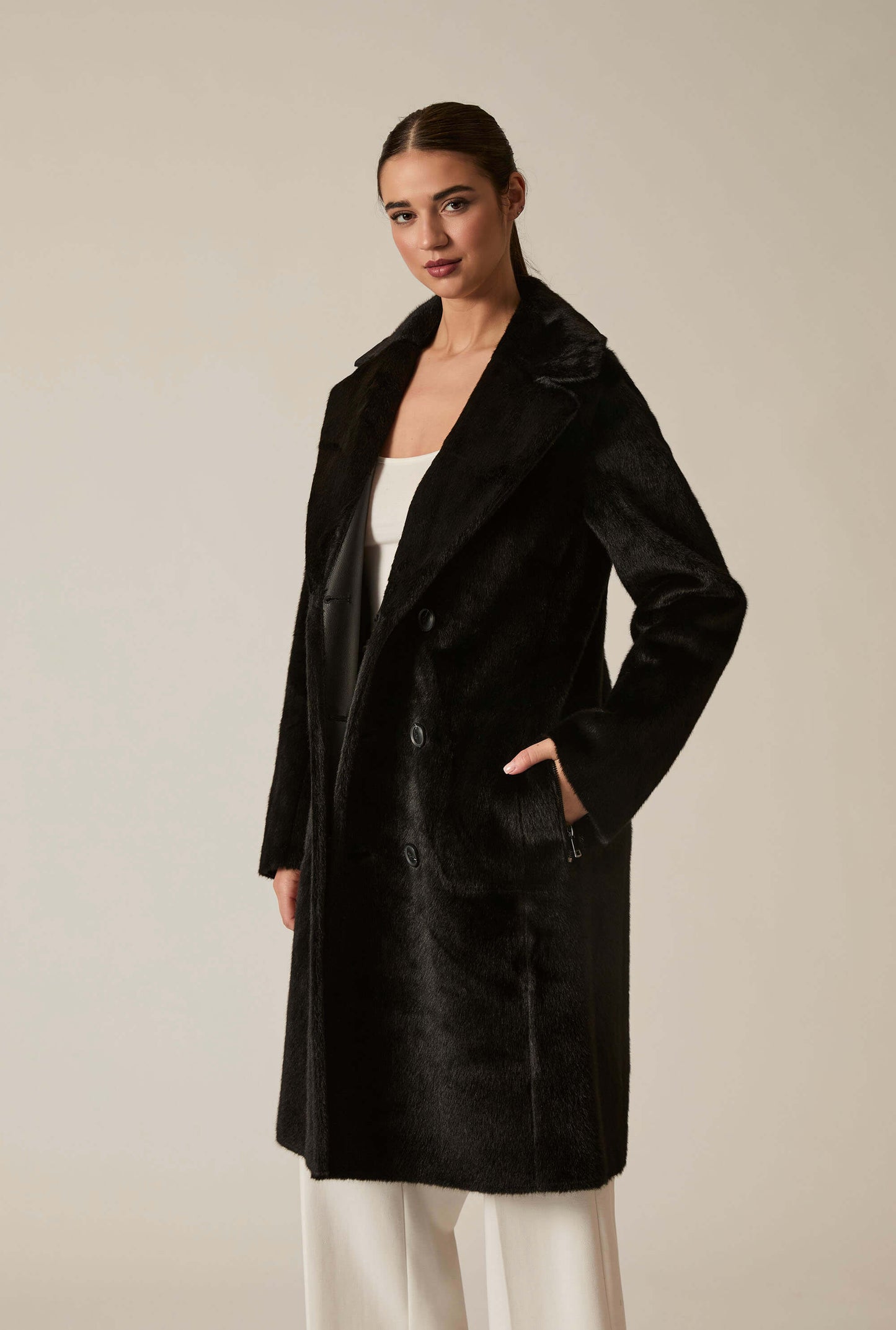 Black Reversible Faux Fur Coat