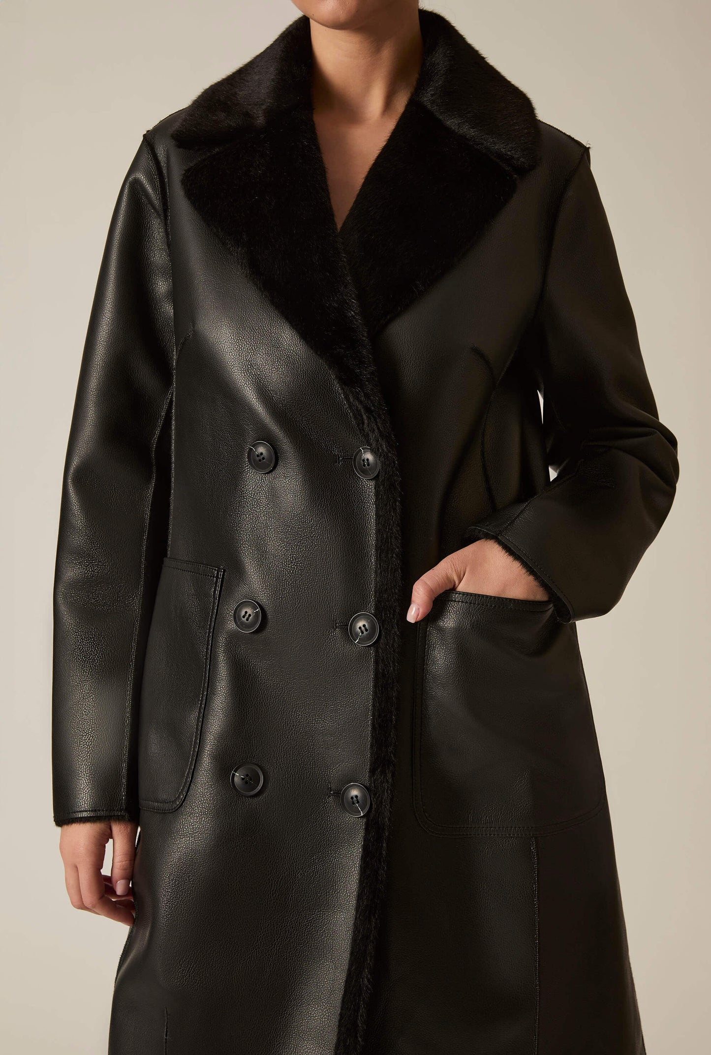 Black Reversible Faux Fur Coat