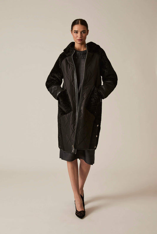 Black Reversible Faux Fur Hooded Coat