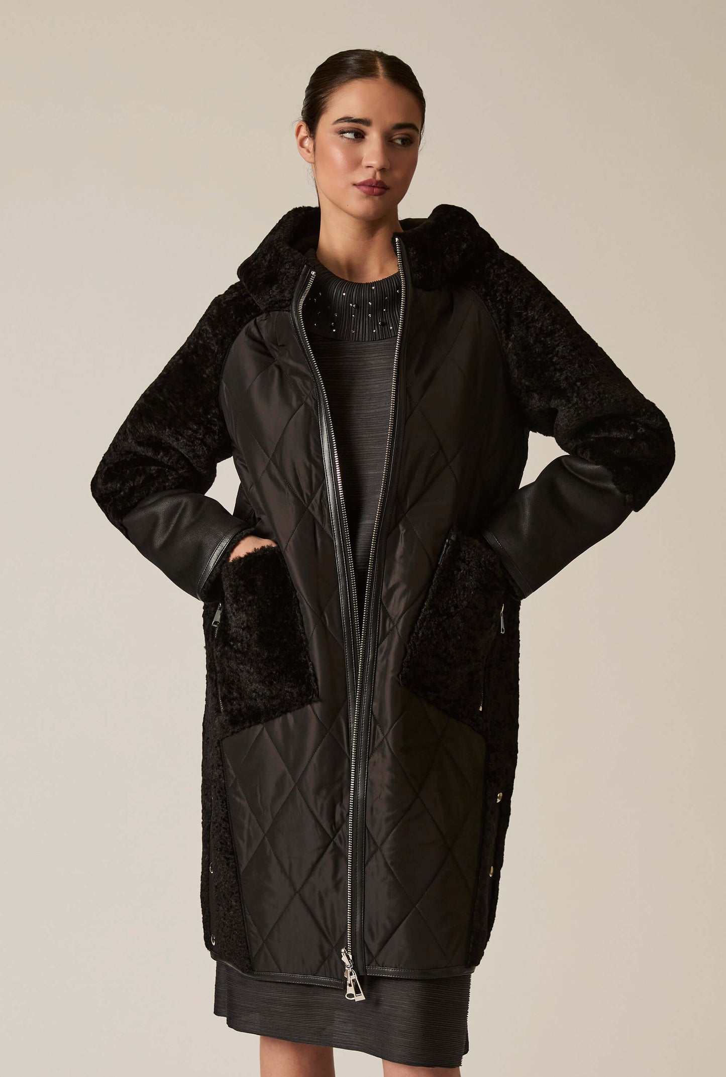 Black Reversible Faux Fur Hooded Coat