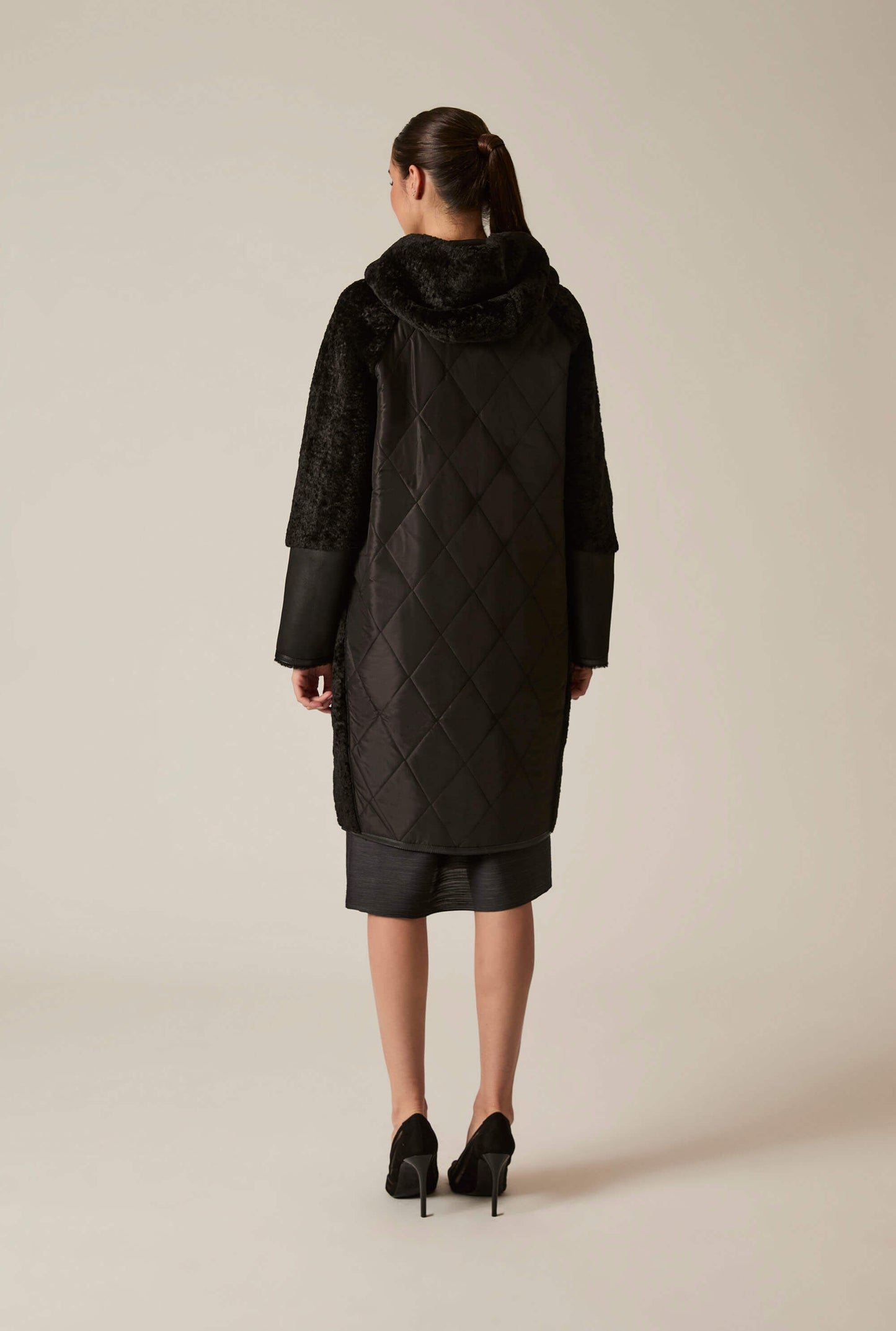 Black Reversible Faux Fur Hooded Coat