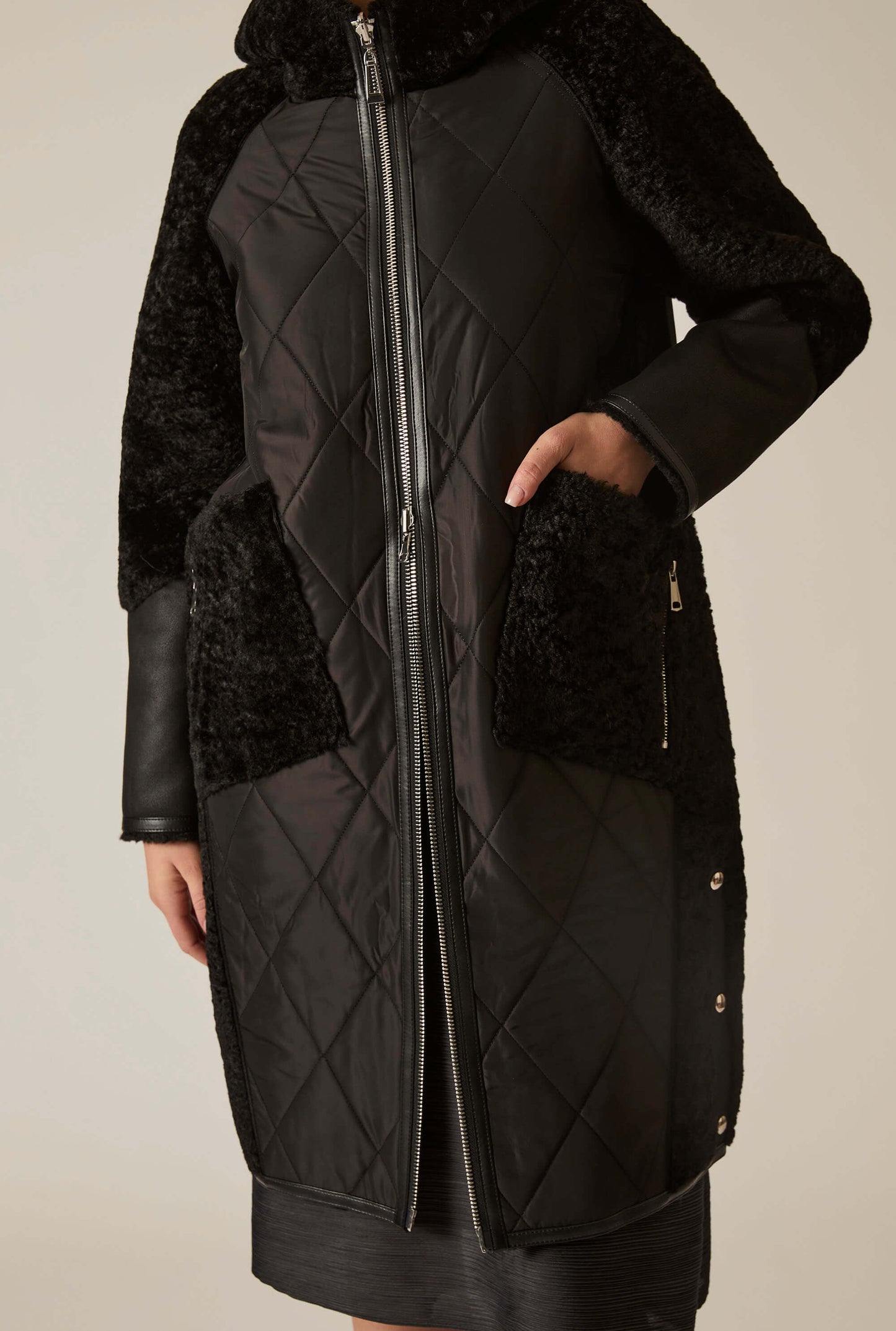 Black Reversible Faux Fur Hooded Coat