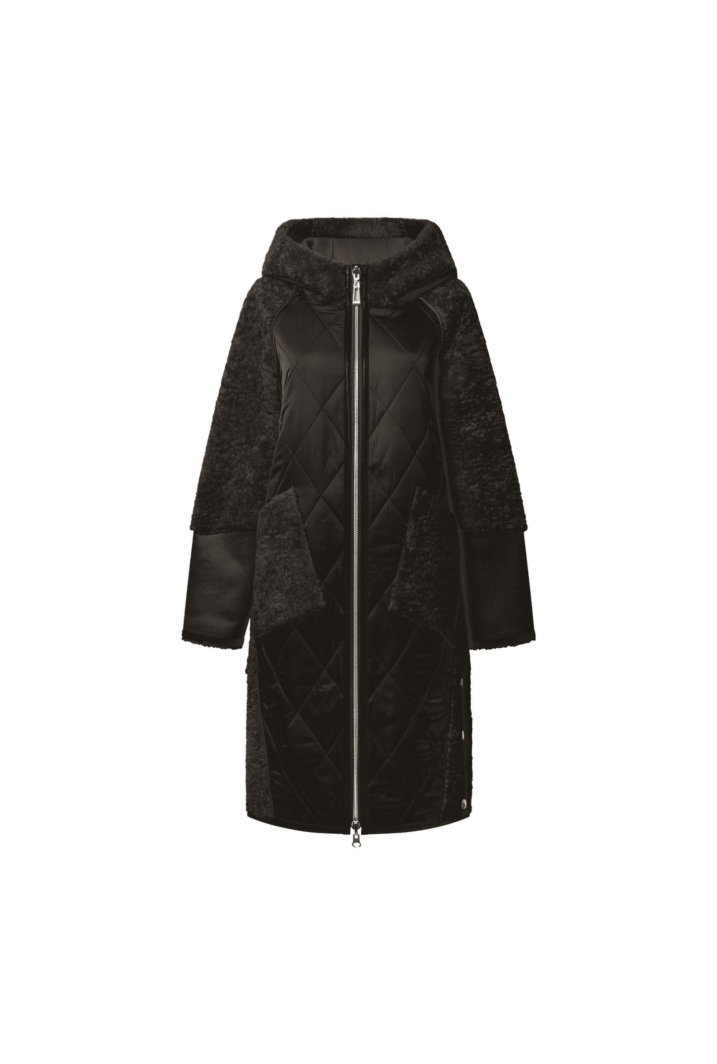 Black Reversible Faux Fur Hooded Coat