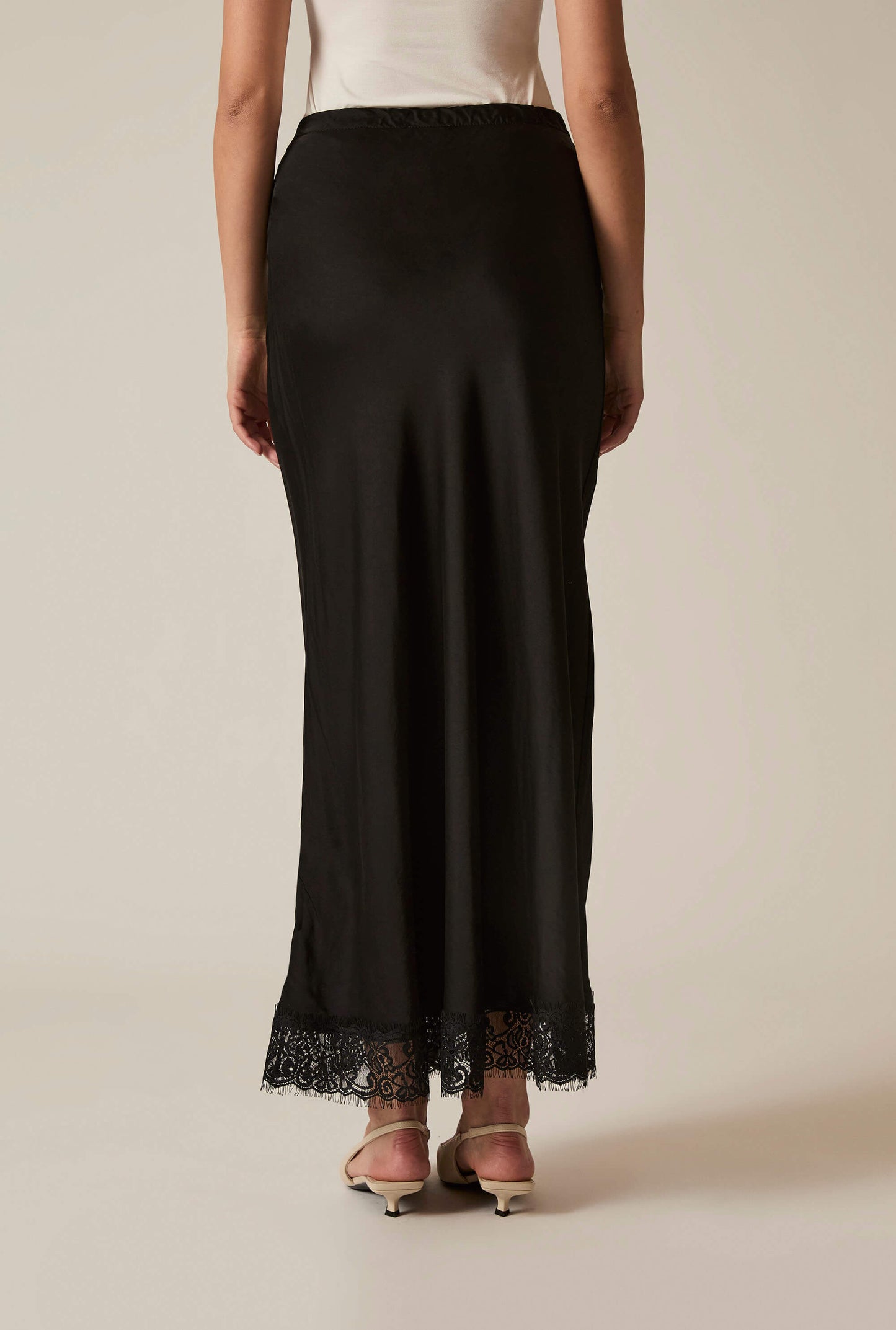 Black Satin Lace Maxi Skirt