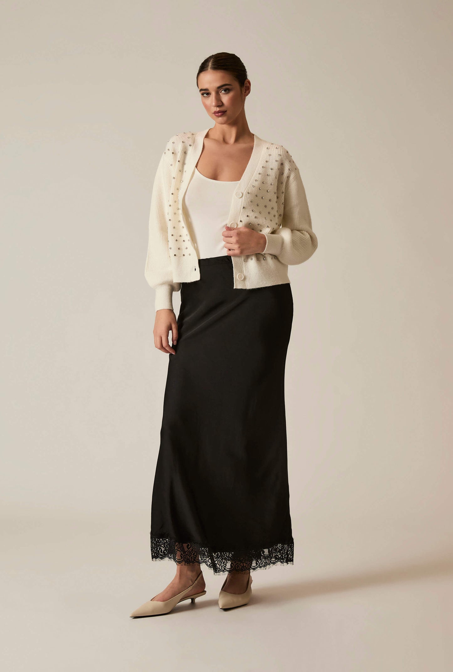 Black Satin Lace Maxi Skirt