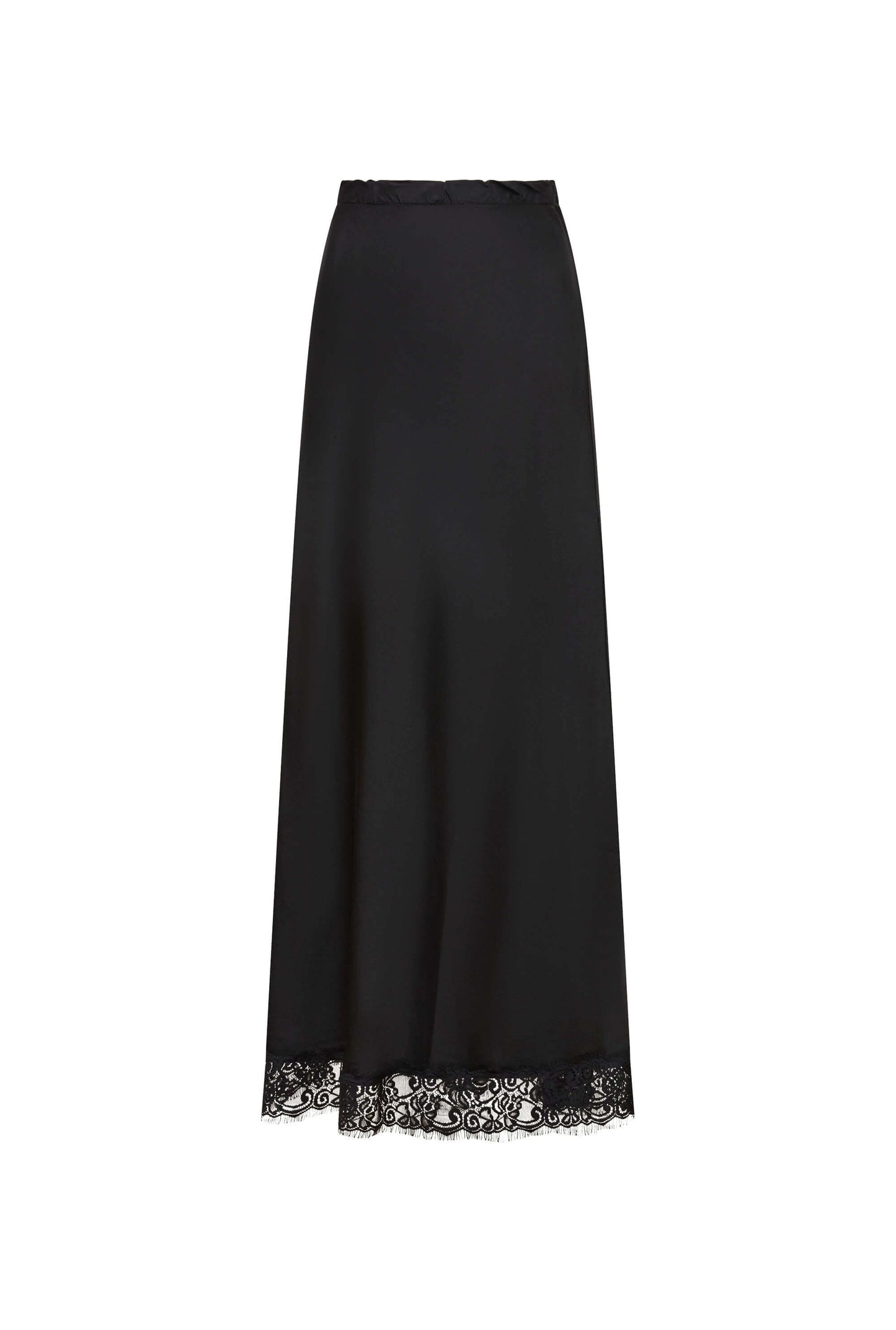 Black Satin Lace Maxi Skirt
