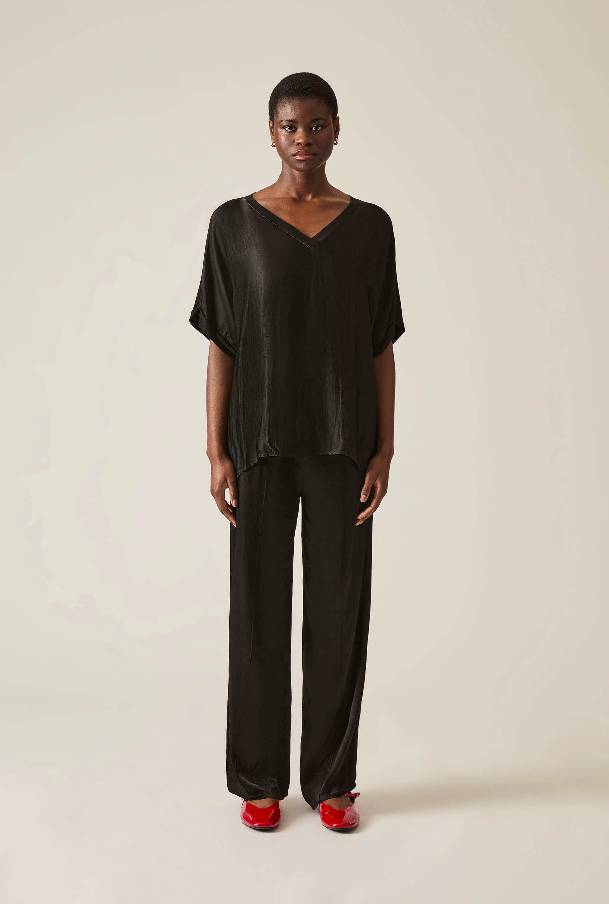 black satin short sleeve top