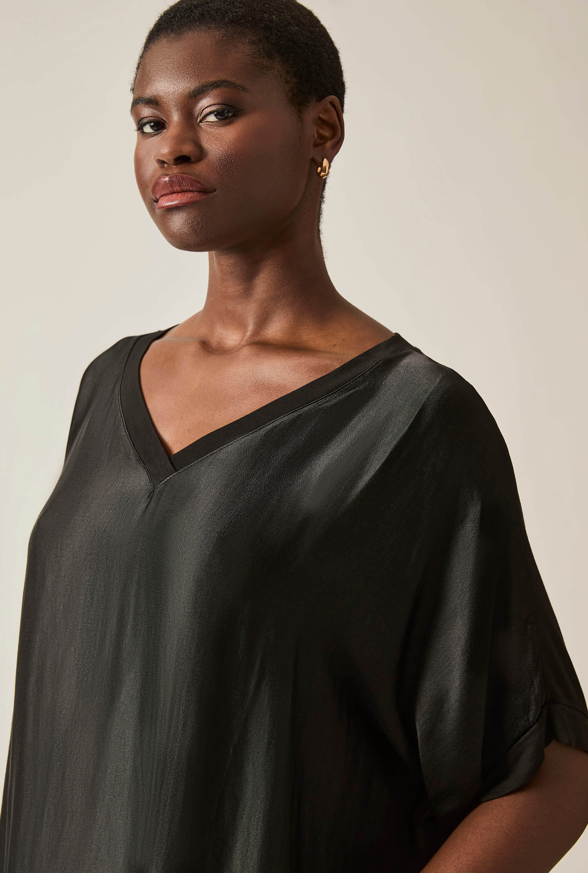 black satin short sleeve top