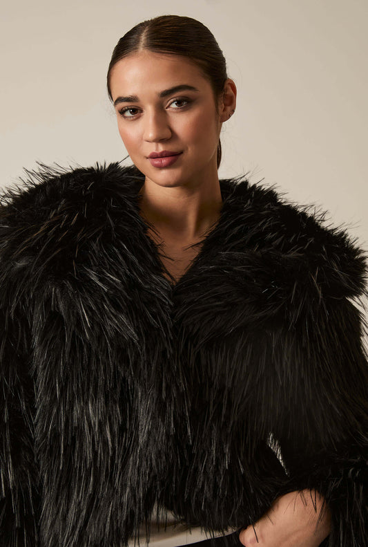 Black Shaggy Faux Fur Jacket