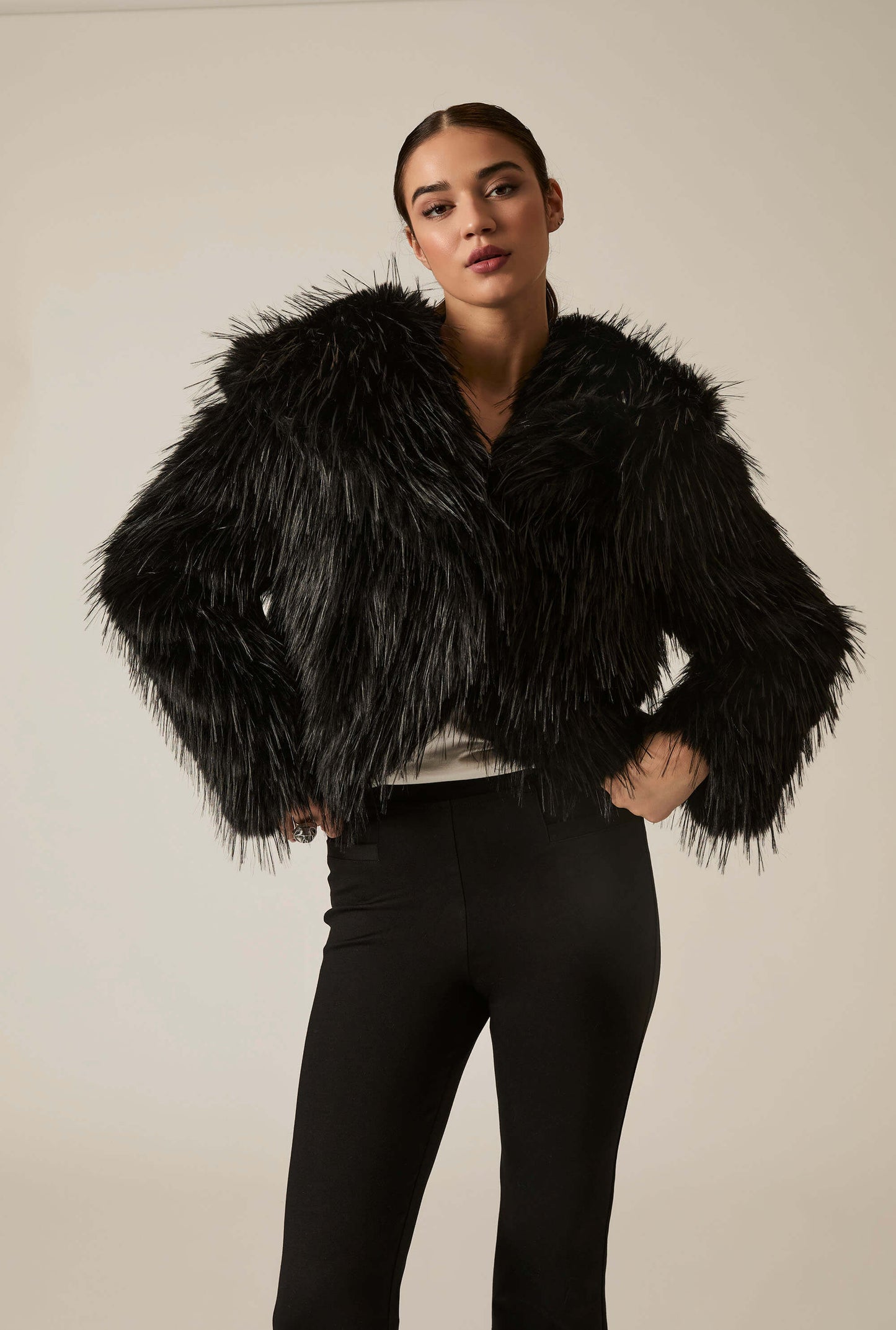 Black Shaggy Faux Fur Jacket