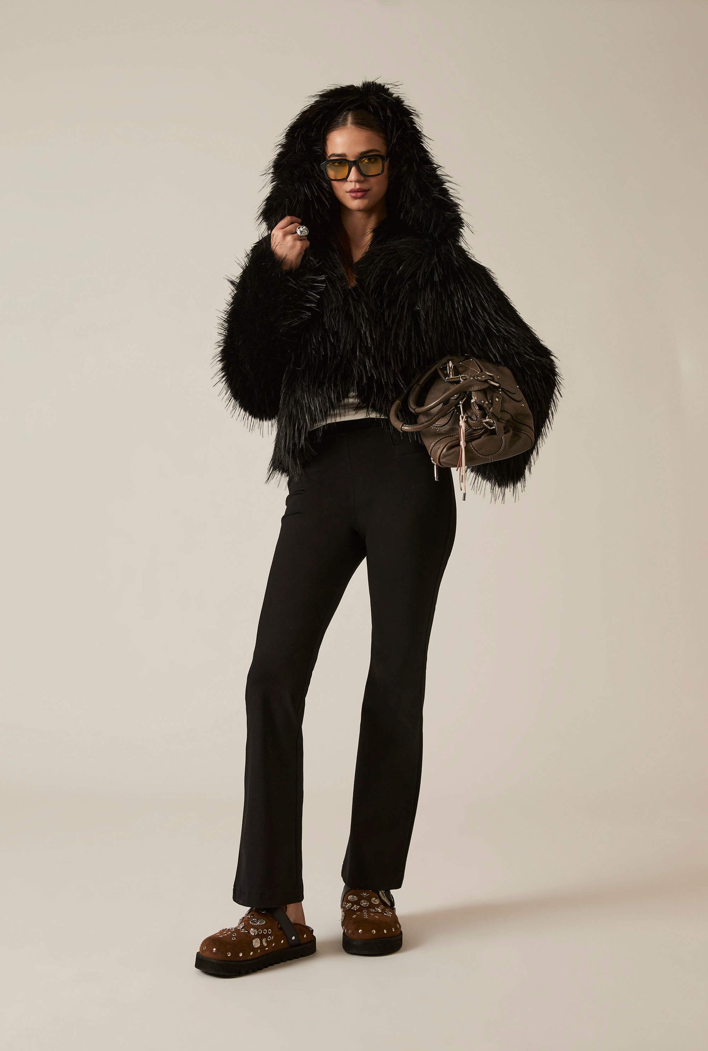 Black Shaggy Faux Fur Jacket
