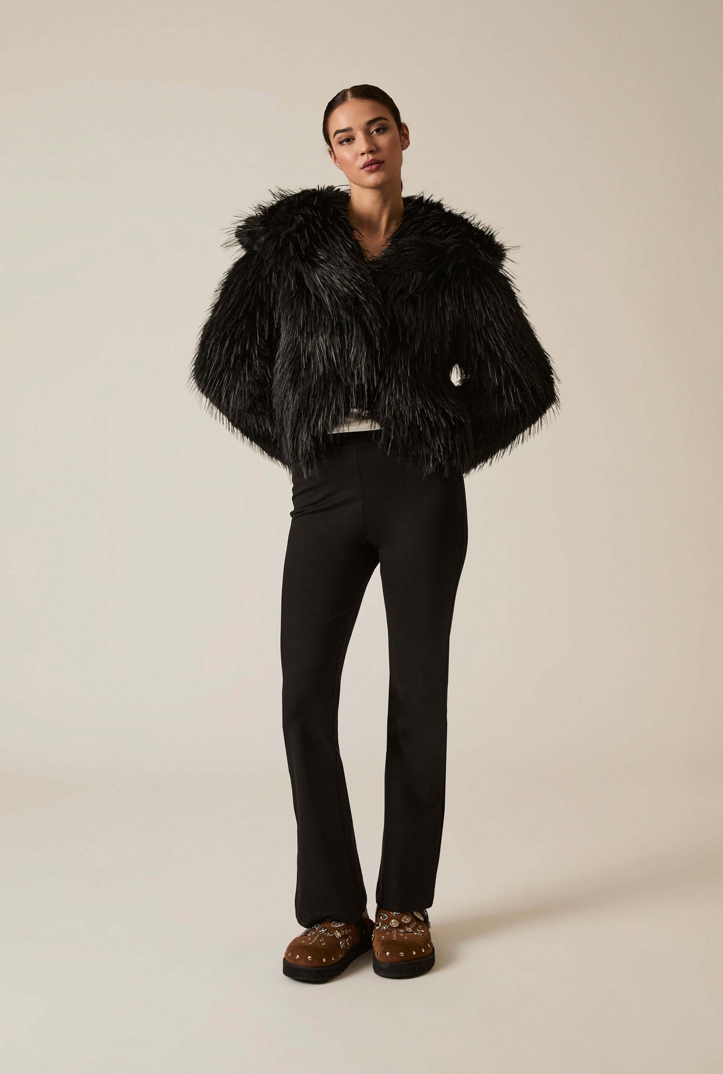 Black Shaggy Faux Fur Jacket