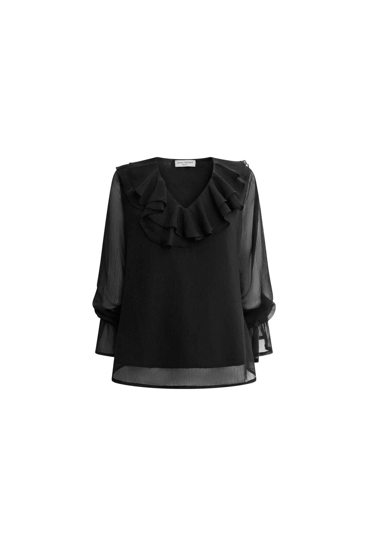 Black Sheer-Sleeve Ruffle Blouse