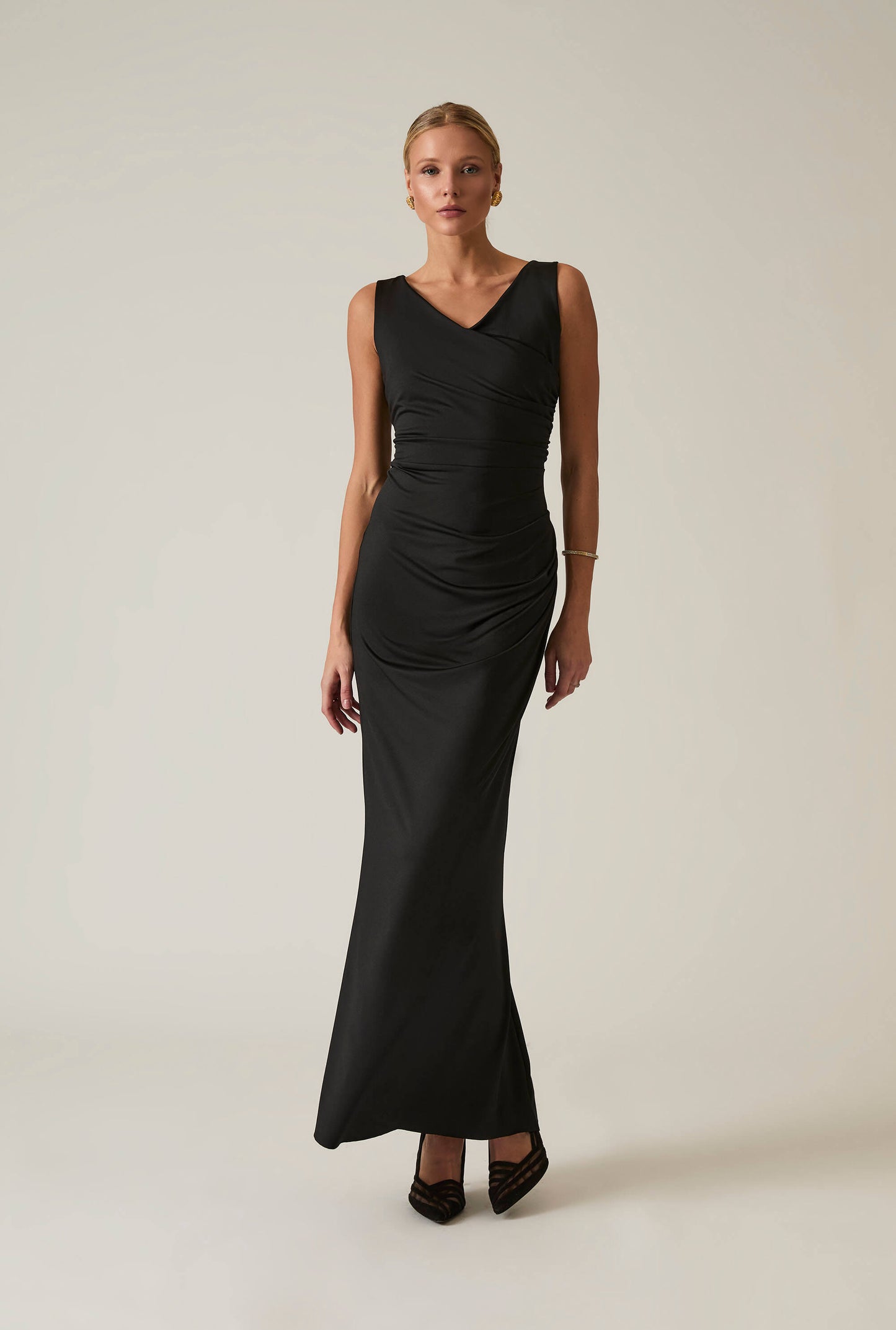 Black Sleeveless Gathered Maxi Dress