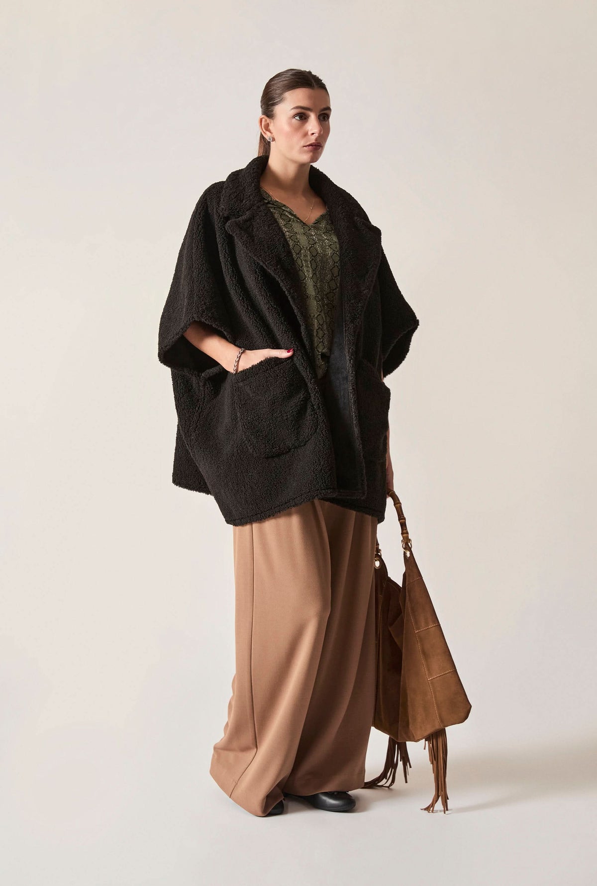 Black Teddy Button Cape