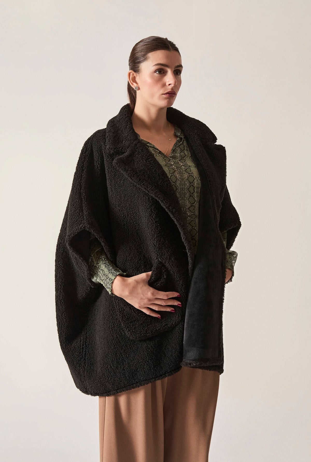 Black Teddy Button Cape