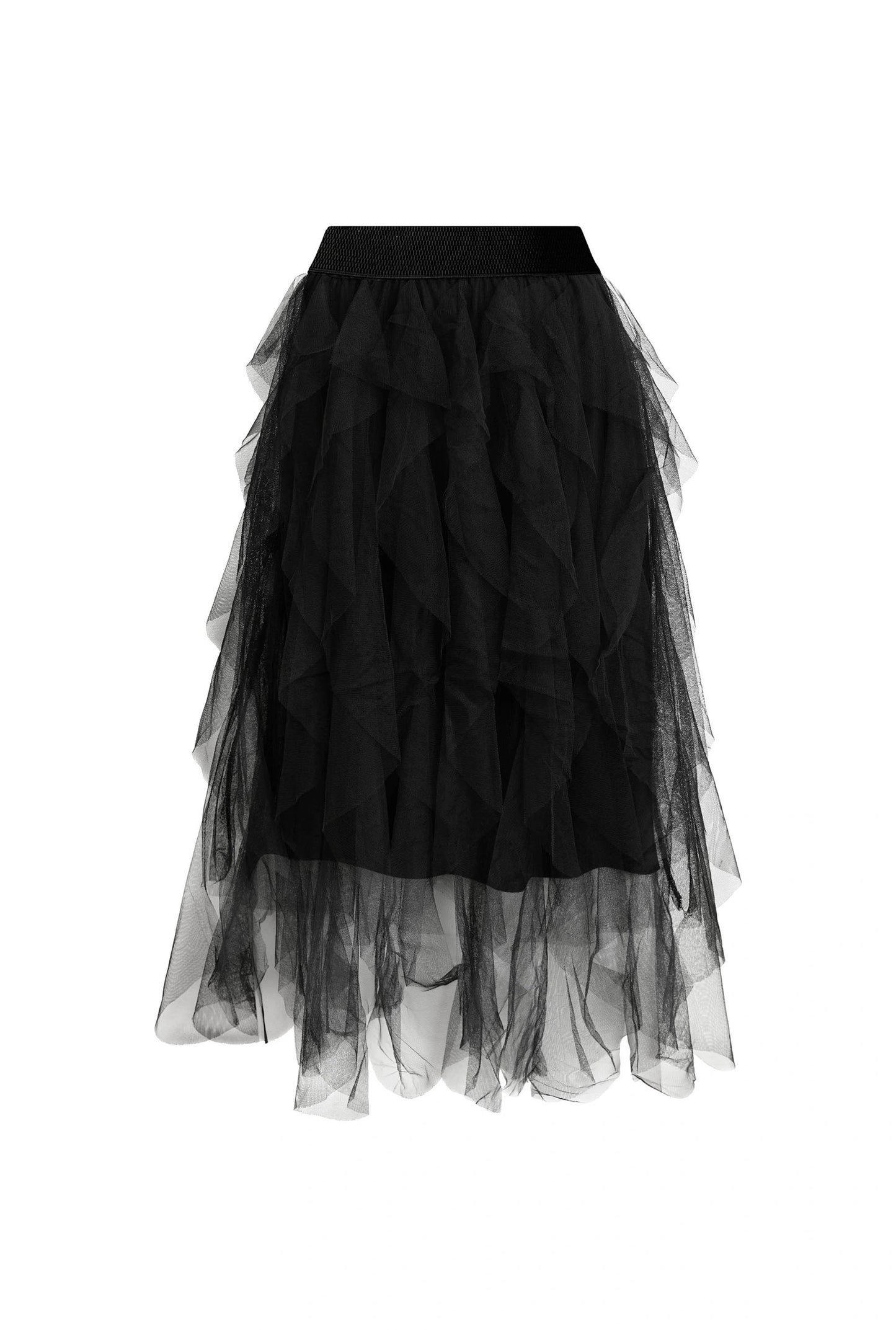Black Tulle Ruffle Midi Skirt