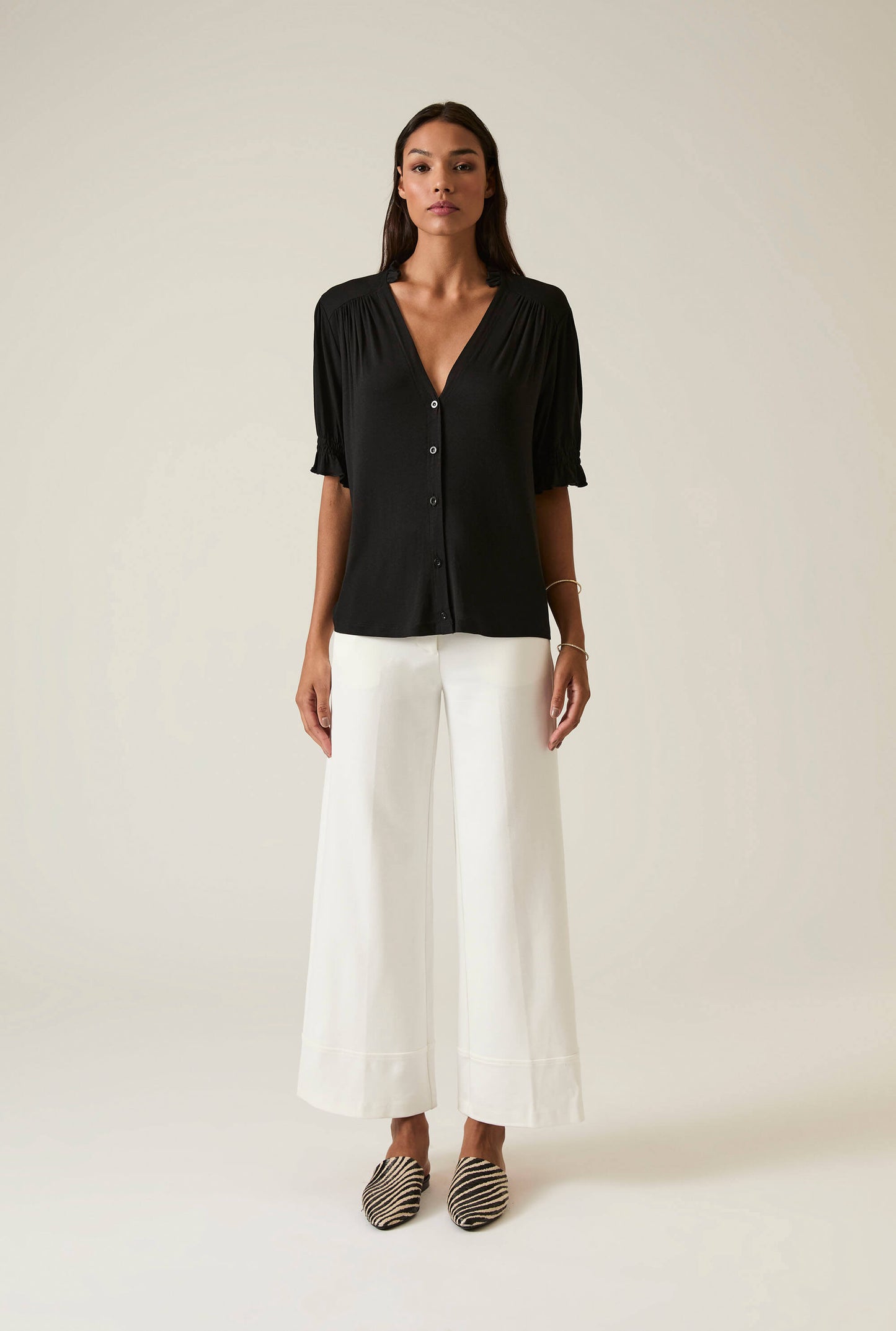 Black V-neck Jersey Blouse