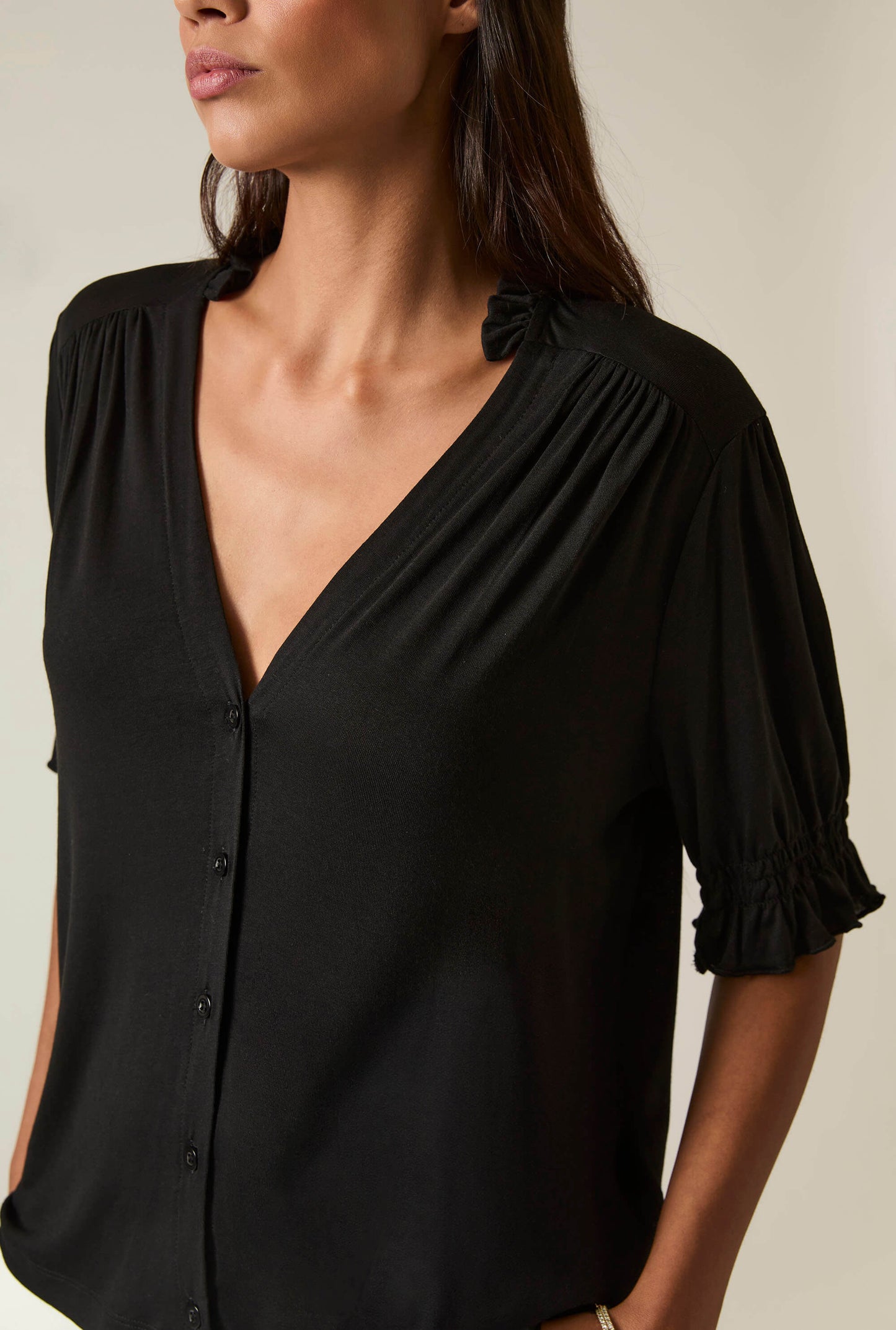 Black V-neck Jersey Blouse