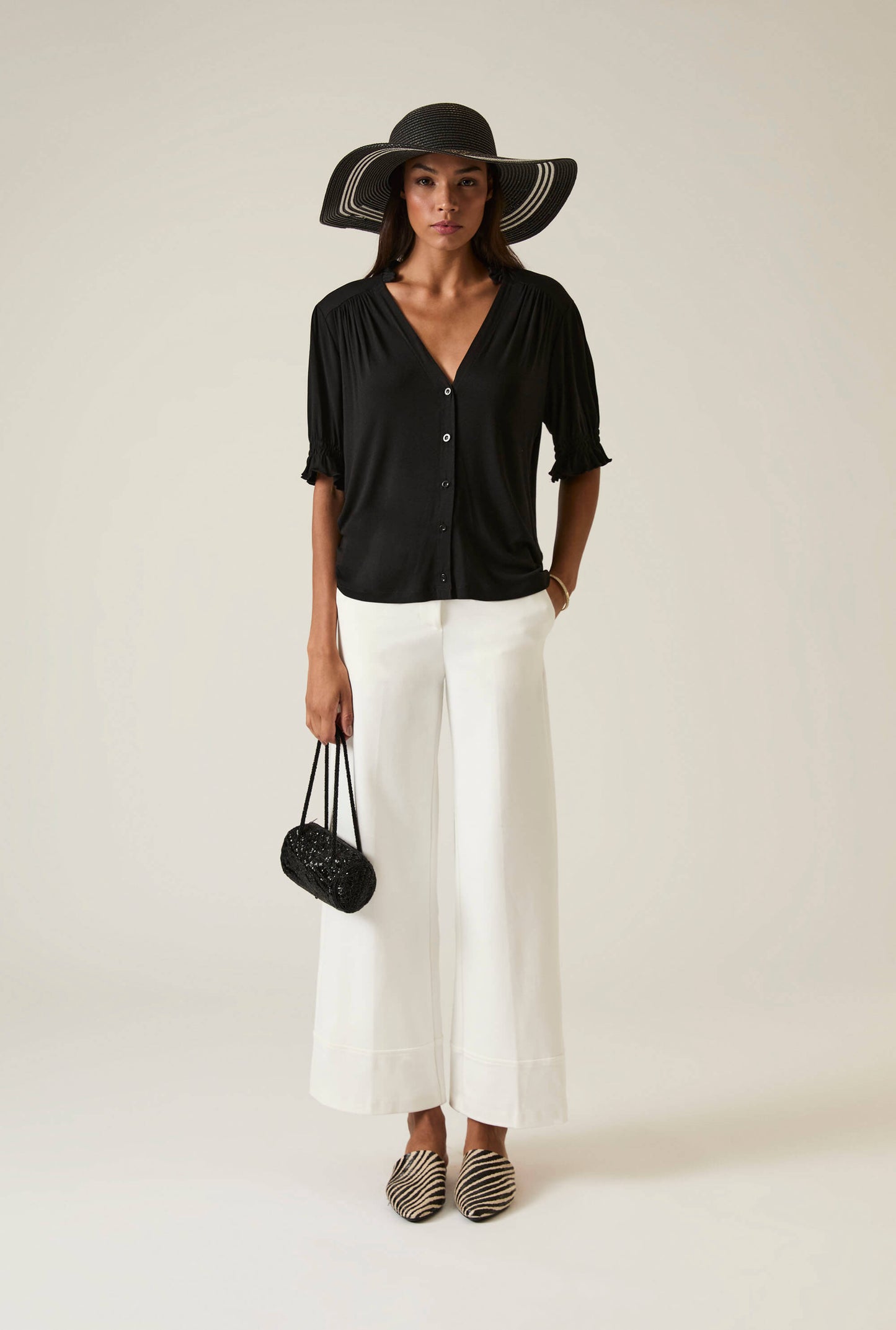 Black V-neck Jersey Blouse