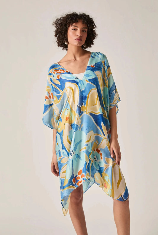 Blue Abstract Floral Kaftan