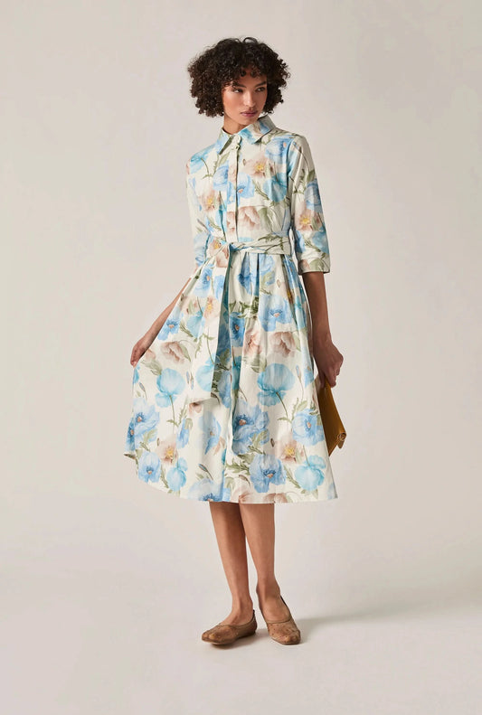 Blue Bloom Cotton Midi Dress