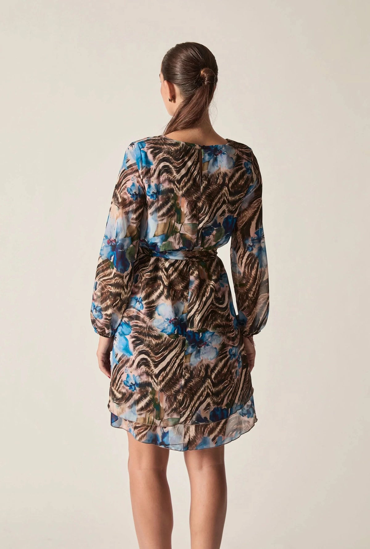 Blue Floral Print Belted Dress