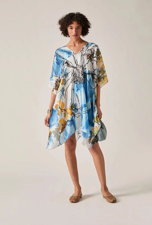 Blue Floral Sketch Kaftan