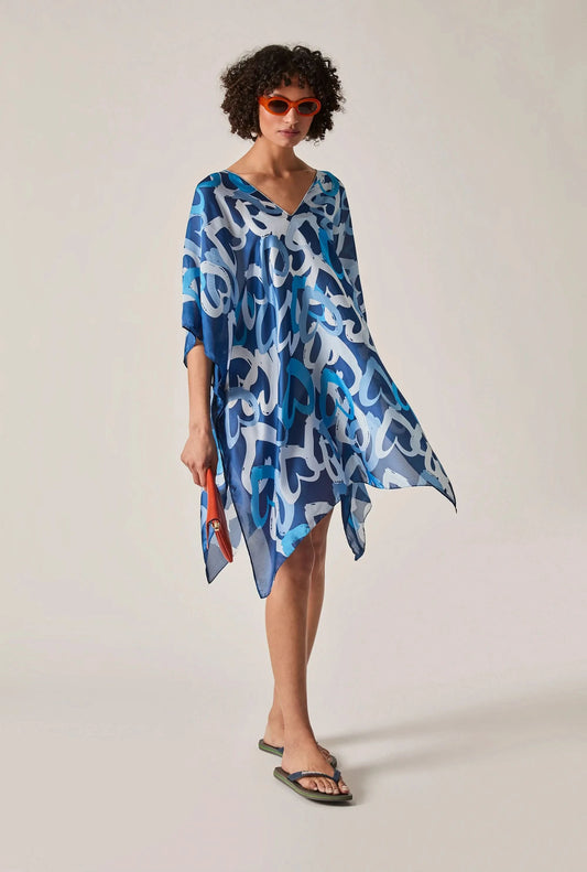 Blue Heart Print Kaftan