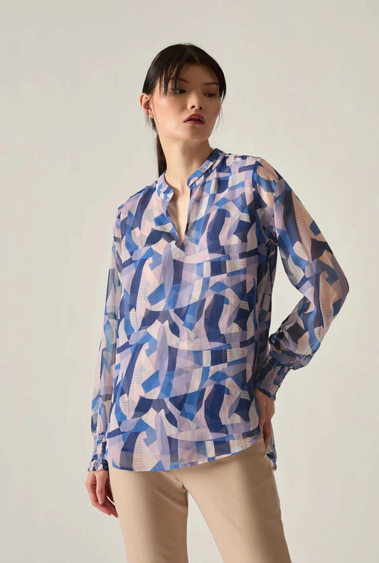 Blue Mosaic Print Blouse