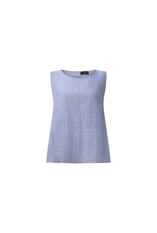Blue Sleeveless Back Button Top