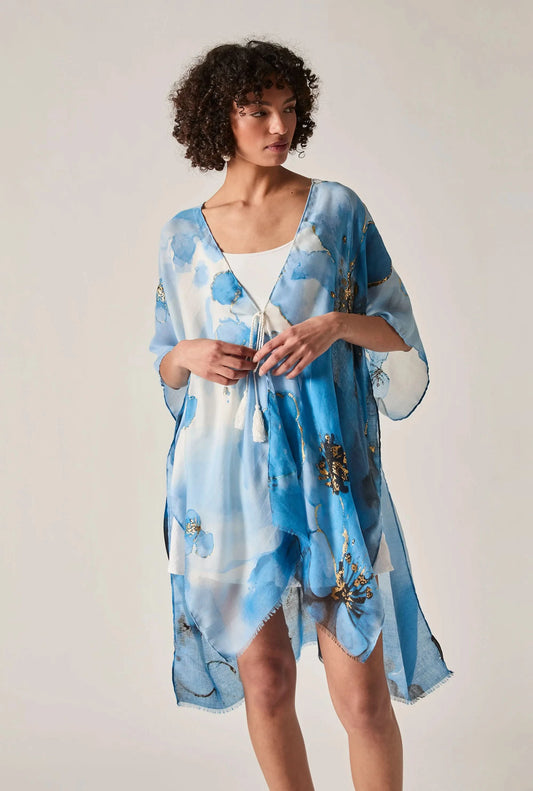 Blue Watercolour Floral Kaftan