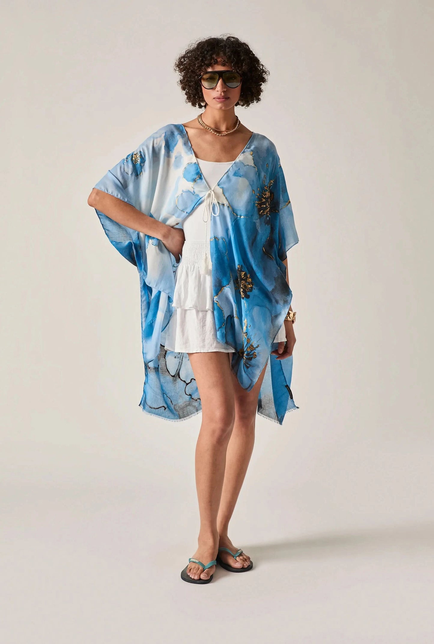 Blue Watercolour Floral Kaftan