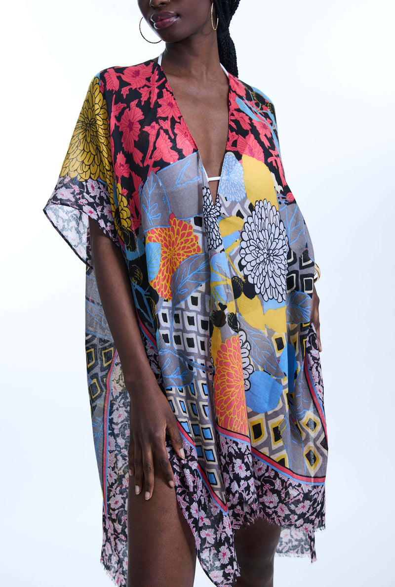 Botanical Print Kaftan Black