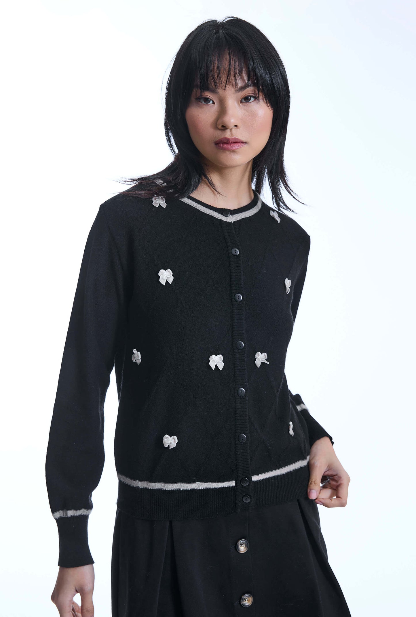 Bow Detail Black Cardigan