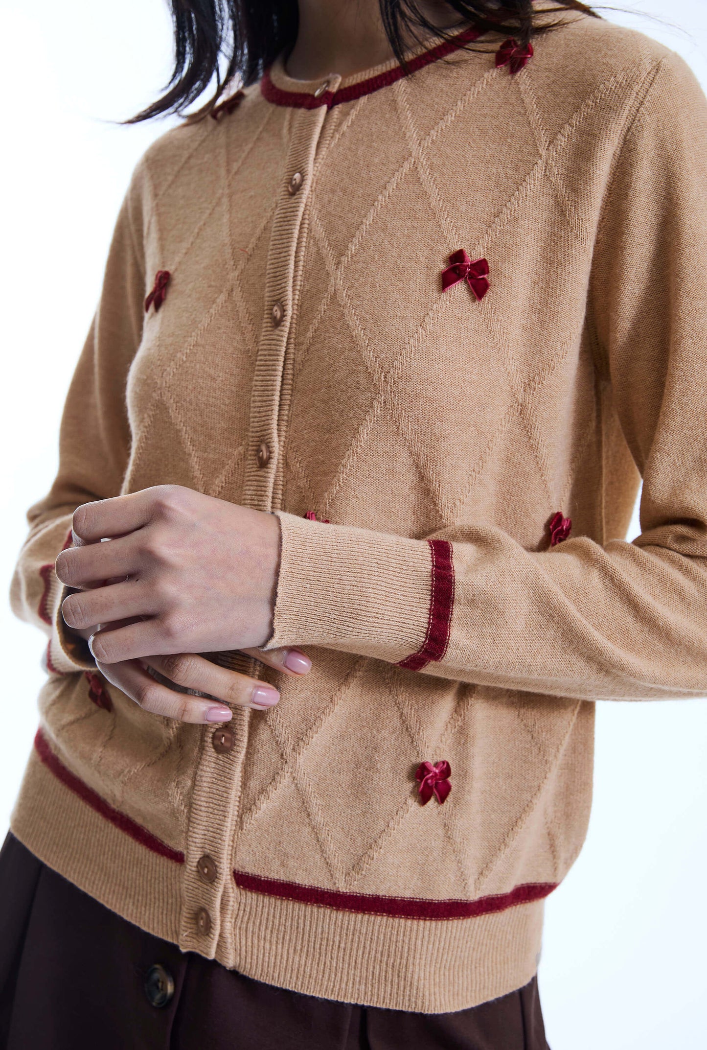 Bow Detail Camel Cardigan