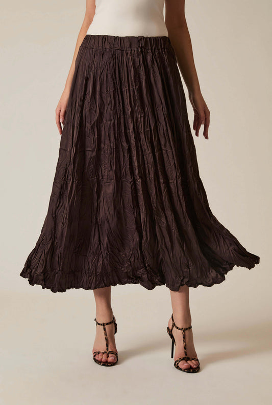 Brown Crinkled Maxi Skirt